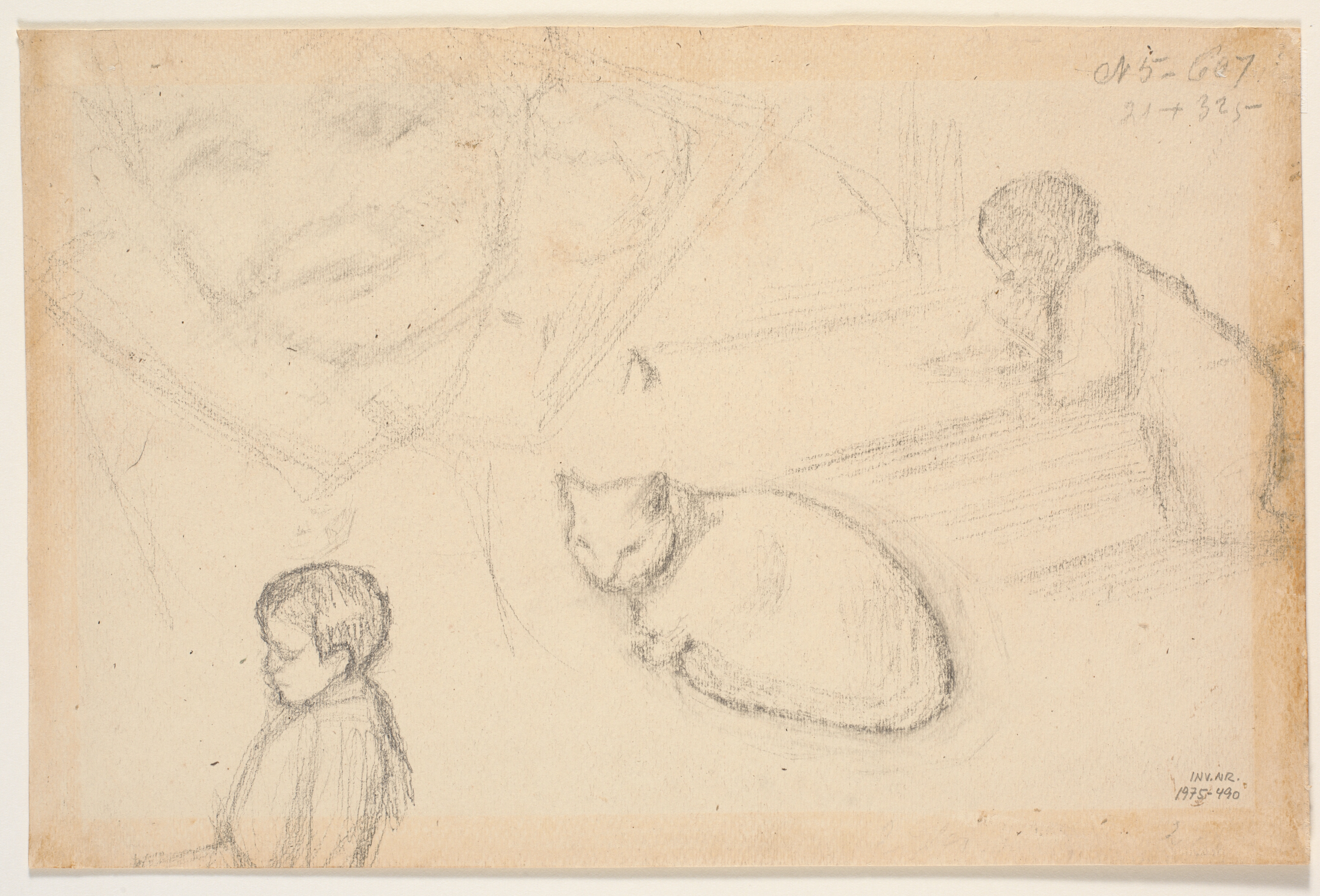 Forskellige skitser af børn og en kat